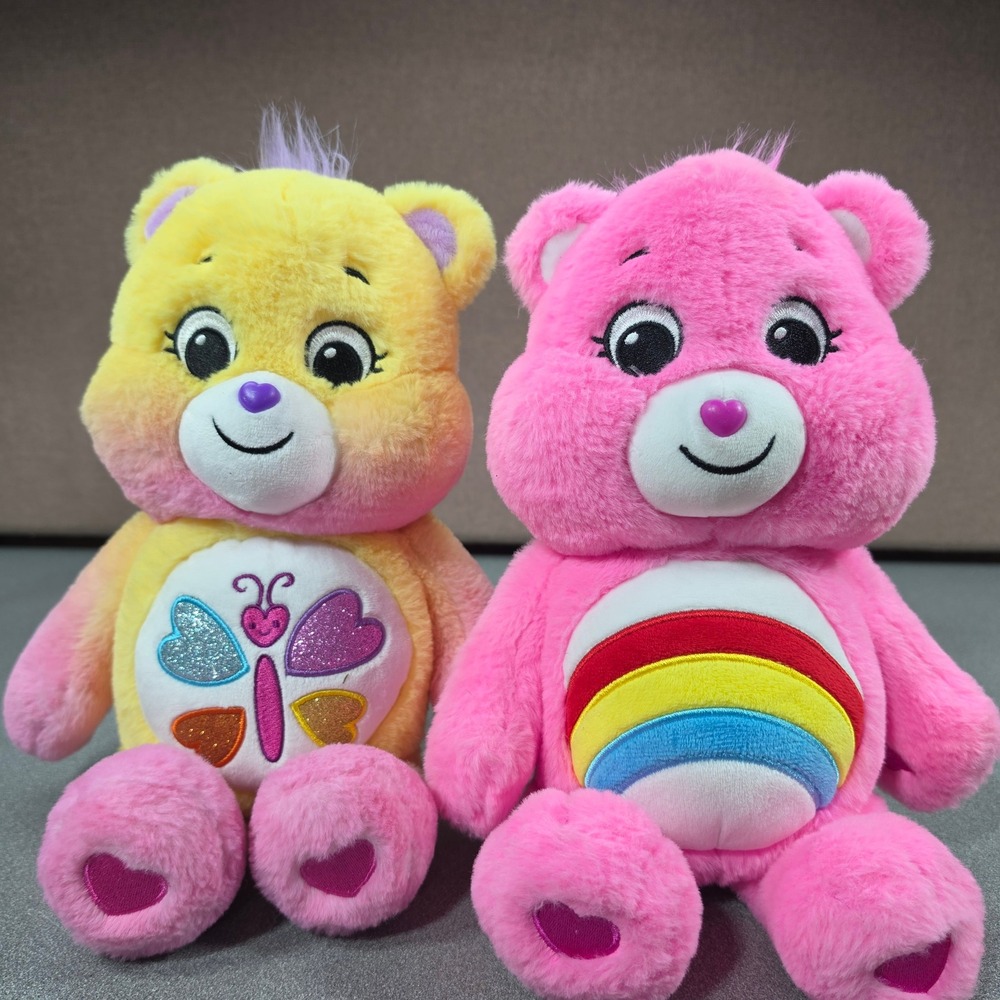 Care Bears Plush Set Cheer Bear Butterfly Bear Pink‎ Yellow Excellent